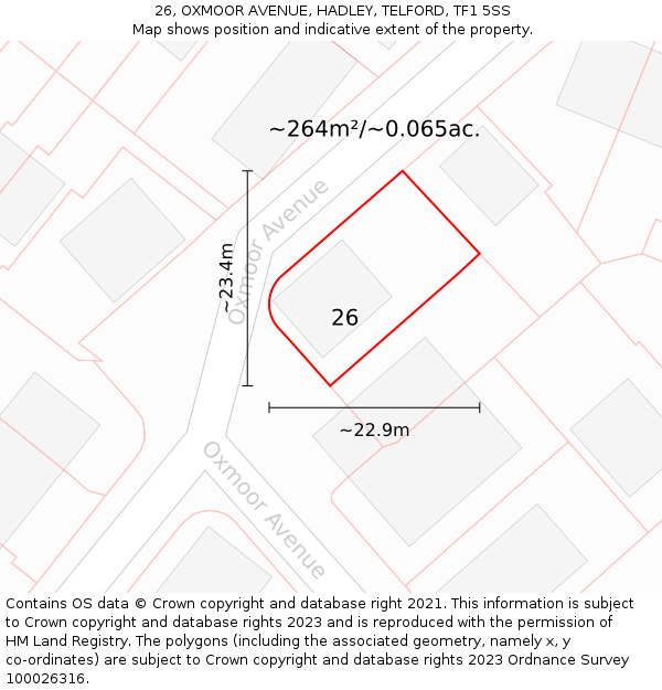 26, OXMOOR AVENUE, HADLEY, TELFORD, TF1 5SS: Plot and title map