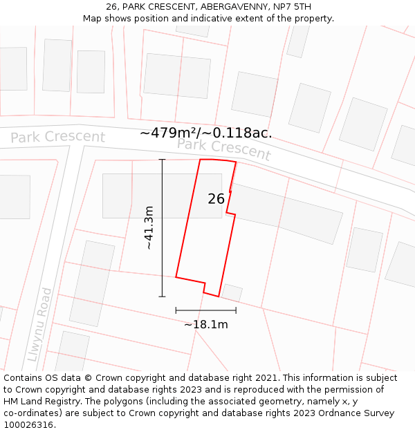 26, PARK CRESCENT, ABERGAVENNY, NP7 5TH: Plot and title map