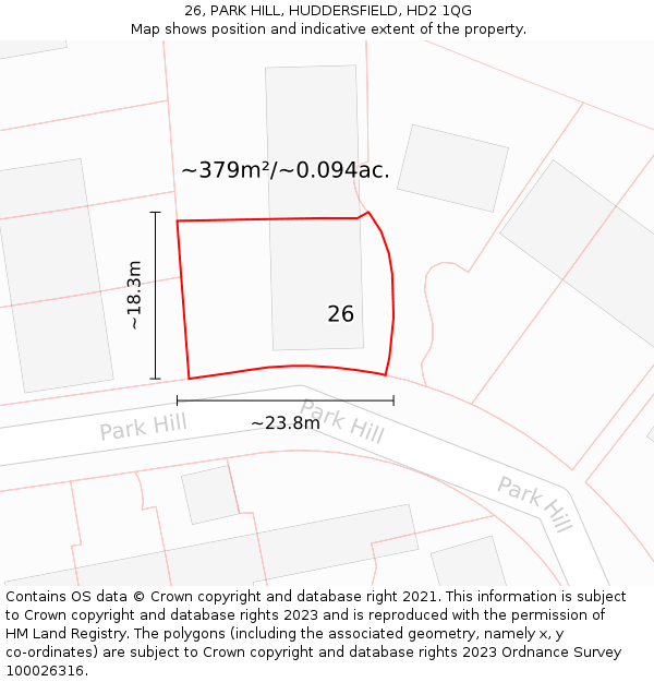 26, PARK HILL, HUDDERSFIELD, HD2 1QG: Plot and title map