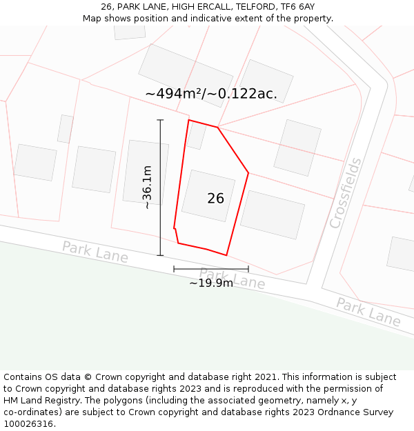 26, PARK LANE, HIGH ERCALL, TELFORD, TF6 6AY: Plot and title map