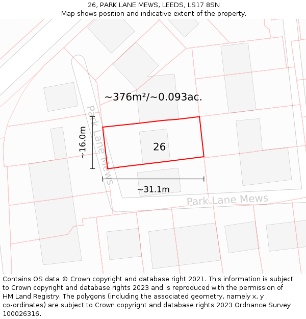 26, PARK LANE MEWS, LEEDS, LS17 8SN: Plot and title map