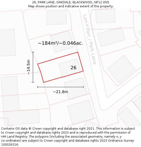 26, PARK LANE, OAKDALE, BLACKWOOD, NP12 0NS: Plot and title map