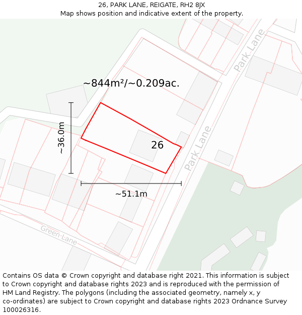 26, PARK LANE, REIGATE, RH2 8JX: Plot and title map