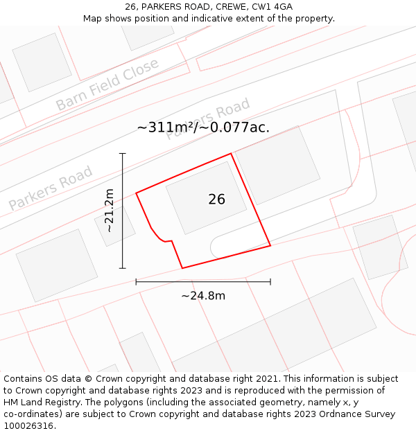 26, PARKERS ROAD, CREWE, CW1 4GA: Plot and title map