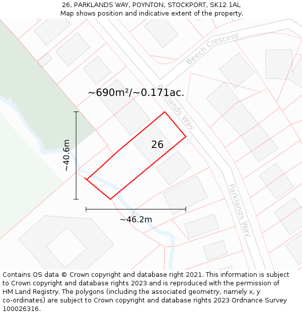 26, PARKLANDS WAY, POYNTON, STOCKPORT, SK12 1AL: Plot and title map