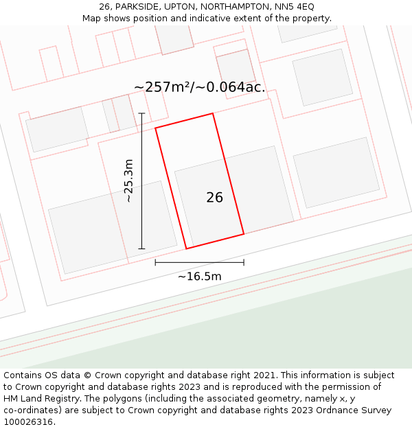 26, PARKSIDE, UPTON, NORTHAMPTON, NN5 4EQ: Plot and title map