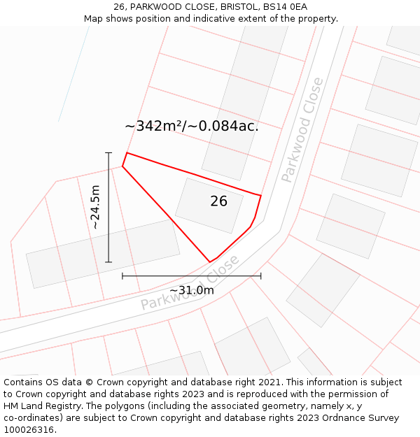 26, PARKWOOD CLOSE, BRISTOL, BS14 0EA: Plot and title map