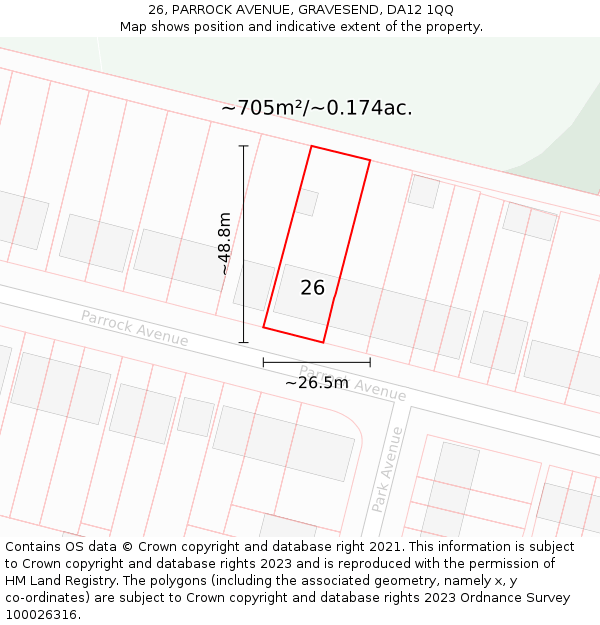 26, PARROCK AVENUE, GRAVESEND, DA12 1QQ: Plot and title map