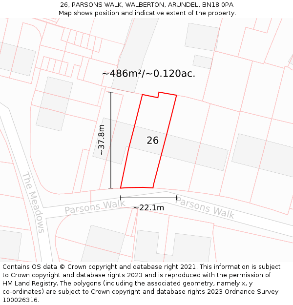 26, PARSONS WALK, WALBERTON, ARUNDEL, BN18 0PA: Plot and title map