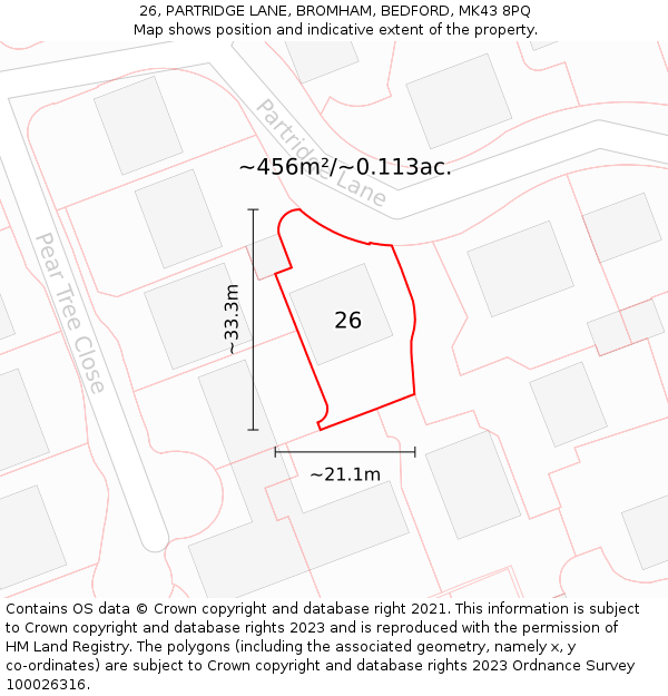 26, PARTRIDGE LANE, BROMHAM, BEDFORD, MK43 8PQ: Plot and title map