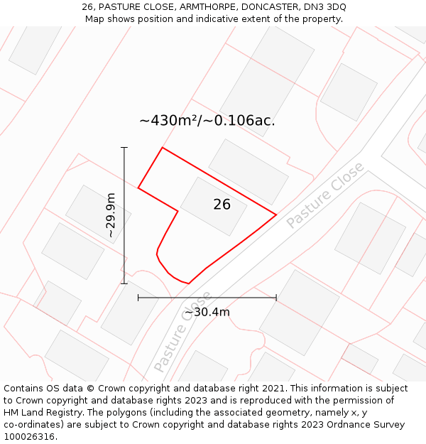 26, PASTURE CLOSE, ARMTHORPE, DONCASTER, DN3 3DQ: Plot and title map