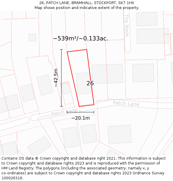 26, PATCH LANE, BRAMHALL, STOCKPORT, SK7 1HX: Plot and title map