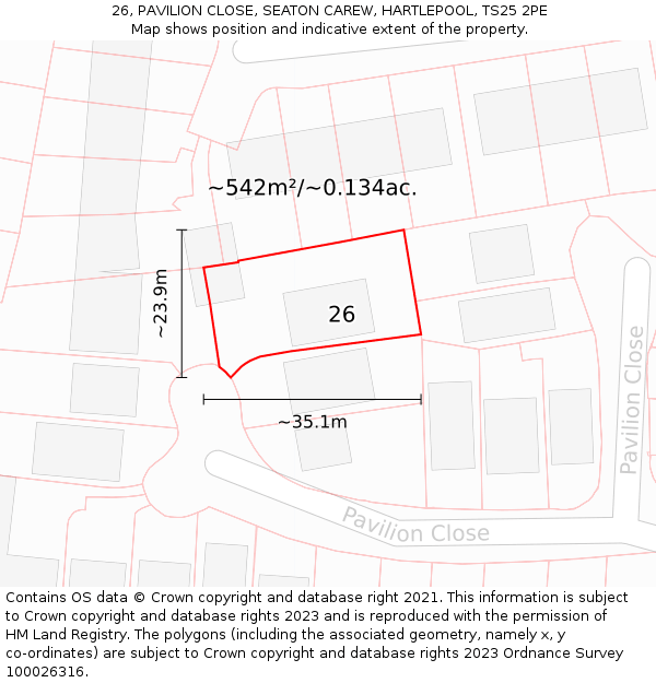 26, PAVILION CLOSE, SEATON CAREW, HARTLEPOOL, TS25 2PE: Plot and title map