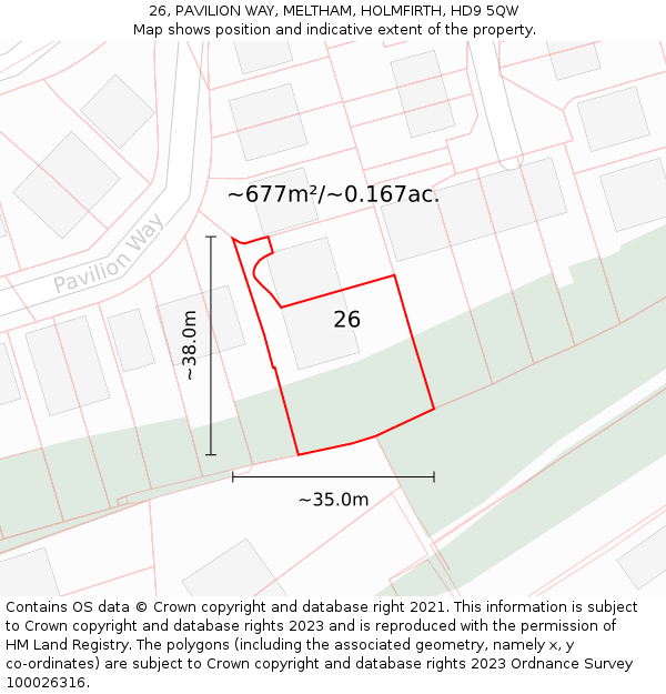 26, PAVILION WAY, MELTHAM, HOLMFIRTH, HD9 5QW: Plot and title map