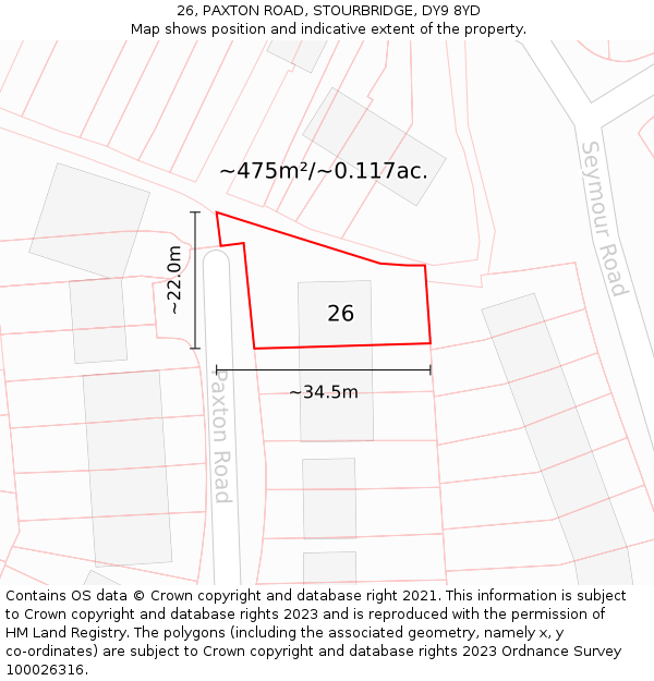 26, PAXTON ROAD, STOURBRIDGE, DY9 8YD: Plot and title map