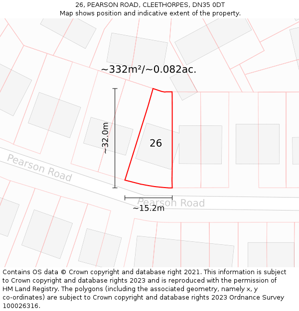 26, PEARSON ROAD, CLEETHORPES, DN35 0DT: Plot and title map