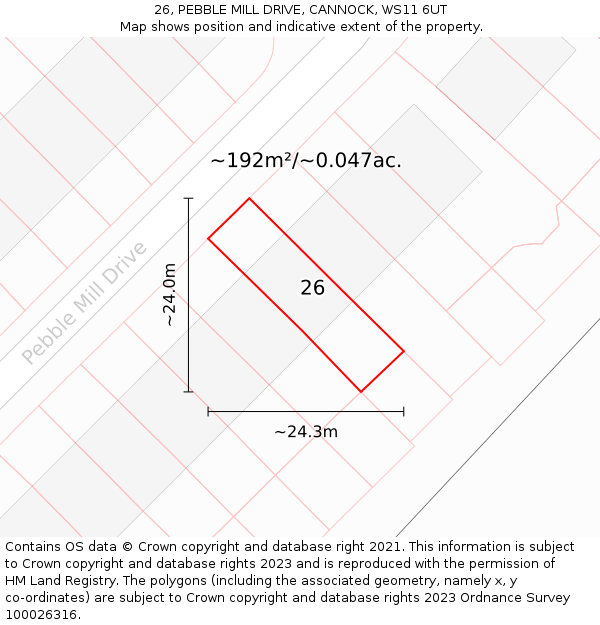 26, PEBBLE MILL DRIVE, CANNOCK, WS11 6UT: Plot and title map