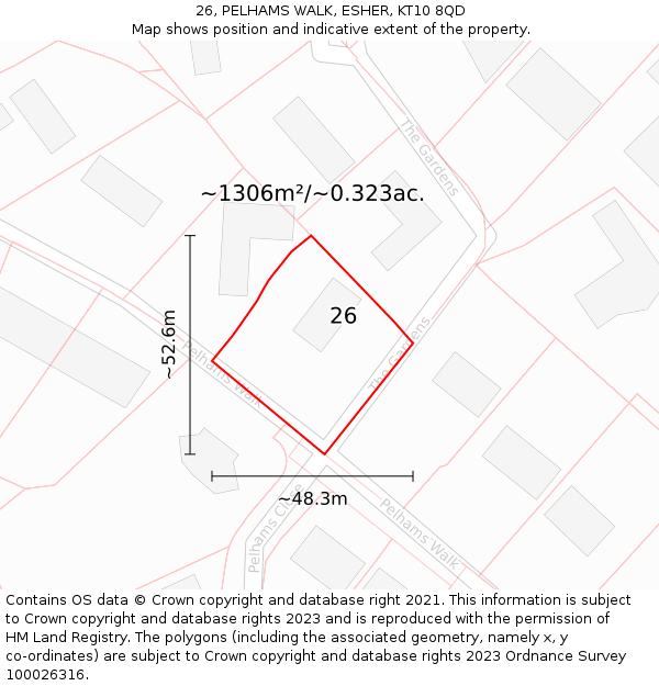 26, PELHAMS WALK, ESHER, KT10 8QD: Plot and title map