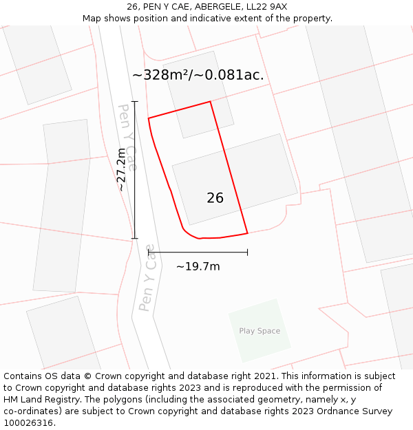 26, PEN Y CAE, ABERGELE, LL22 9AX: Plot and title map