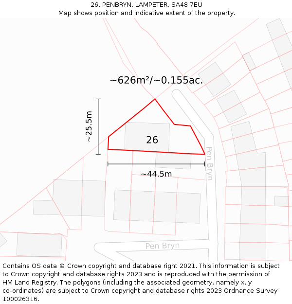 26, PENBRYN, LAMPETER, SA48 7EU: Plot and title map