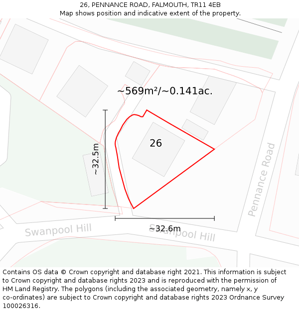 26, PENNANCE ROAD, FALMOUTH, TR11 4EB: Plot and title map