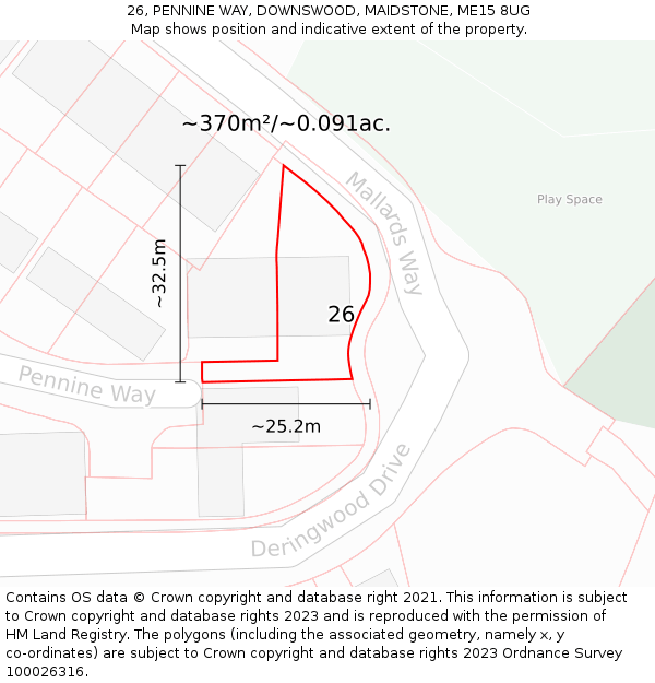 26, PENNINE WAY, DOWNSWOOD, MAIDSTONE, ME15 8UG: Plot and title map