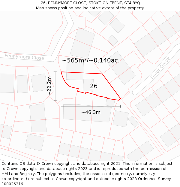 26, PENNYMORE CLOSE, STOKE-ON-TRENT, ST4 8YQ: Plot and title map