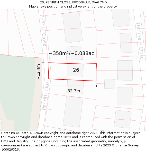 26, PENRITH CLOSE, FRODSHAM, WA6 7ND: Plot and title map