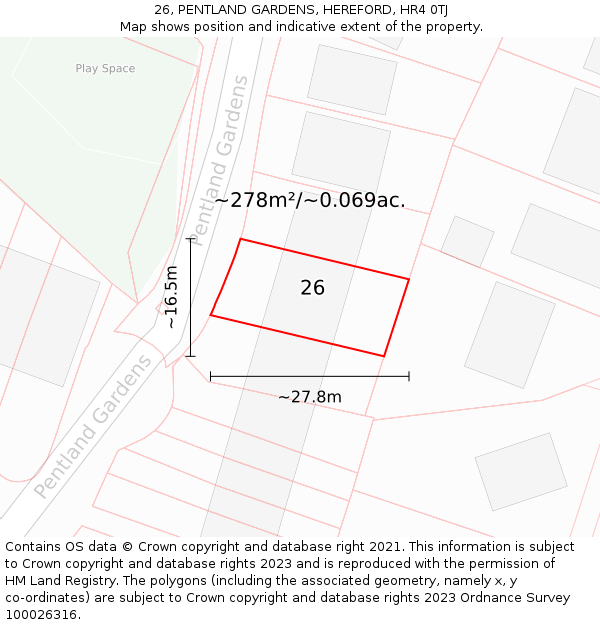 26, PENTLAND GARDENS, HEREFORD, HR4 0TJ: Plot and title map
