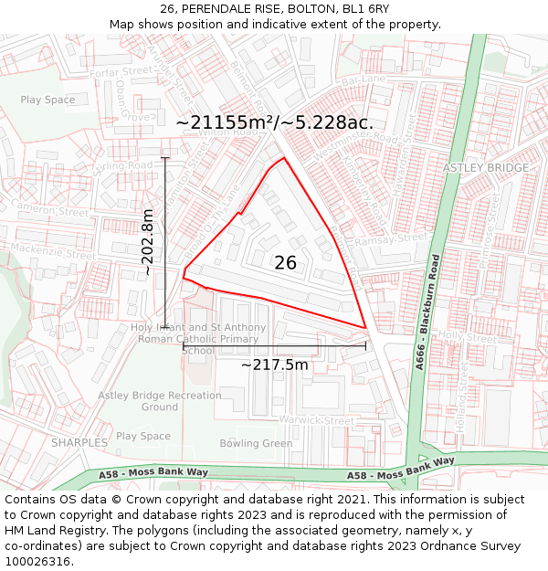 26, PERENDALE RISE, BOLTON, BL1 6RY: Plot and title map