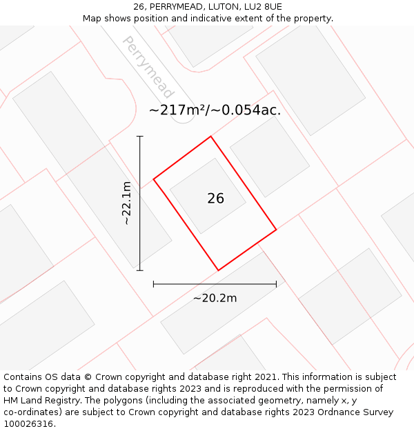 26, PERRYMEAD, LUTON, LU2 8UE: Plot and title map