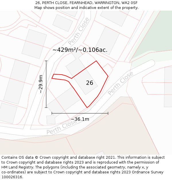 26, PERTH CLOSE, FEARNHEAD, WARRINGTON, WA2 0SF: Plot and title map