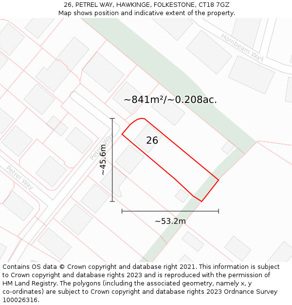 26, PETREL WAY, HAWKINGE, FOLKESTONE, CT18 7GZ: Plot and title map