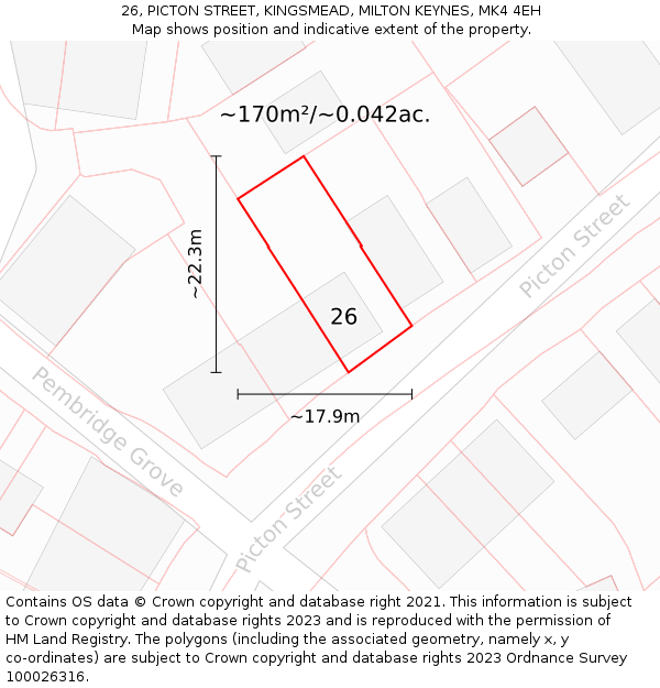 26, PICTON STREET, KINGSMEAD, MILTON KEYNES, MK4 4EH: Plot and title map