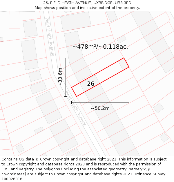 26, PIELD HEATH AVENUE, UXBRIDGE, UB8 3PD: Plot and title map