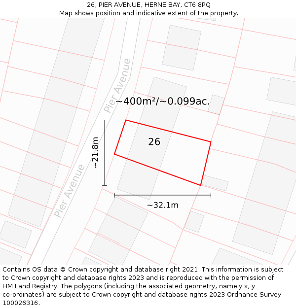 26, PIER AVENUE, HERNE BAY, CT6 8PQ: Plot and title map