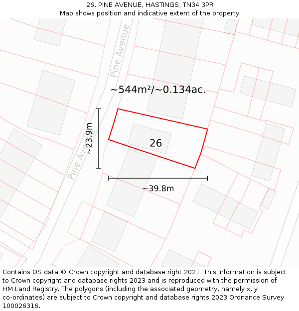 26, PINE AVENUE, HASTINGS, TN34 3PR: Plot and title map