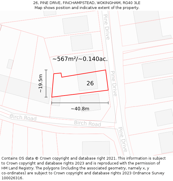 26, PINE DRIVE, FINCHAMPSTEAD, WOKINGHAM, RG40 3LE: Plot and title map