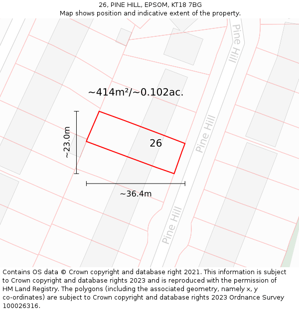 26, PINE HILL, EPSOM, KT18 7BG: Plot and title map