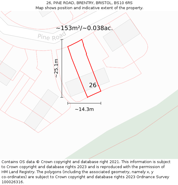 26, PINE ROAD, BRENTRY, BRISTOL, BS10 6RS: Plot and title map