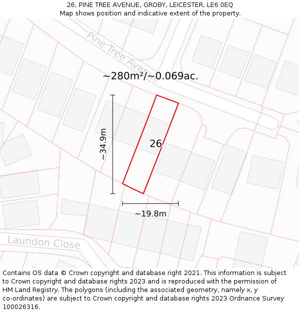 26, PINE TREE AVENUE, GROBY, LEICESTER, LE6 0EQ: Plot and title map