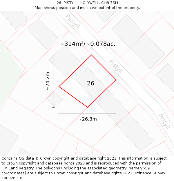 26, PISTYLL, HOLYWELL, CH8 7SH: Plot and title map