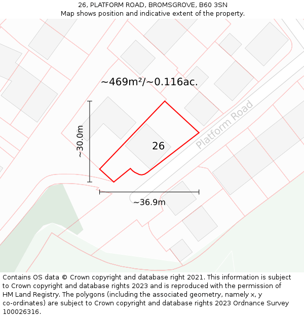 26, PLATFORM ROAD, BROMSGROVE, B60 3SN: Plot and title map