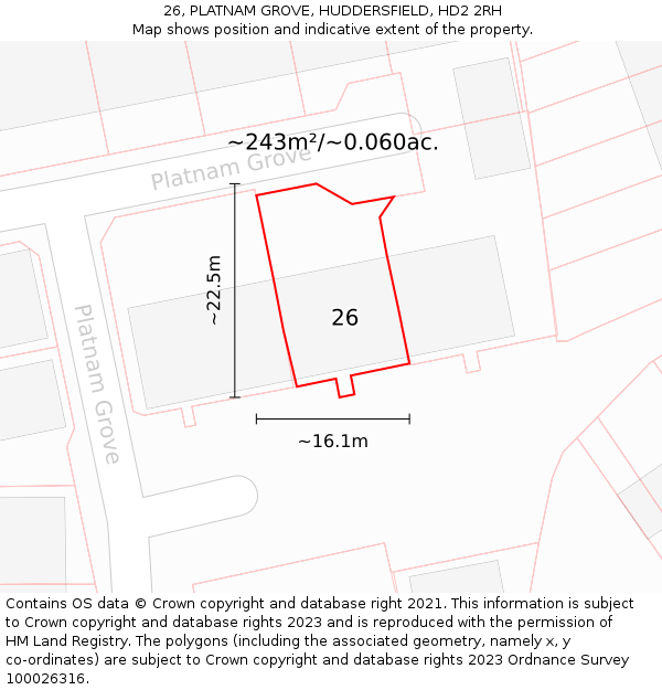 26, PLATNAM GROVE, HUDDERSFIELD, HD2 2RH: Plot and title map