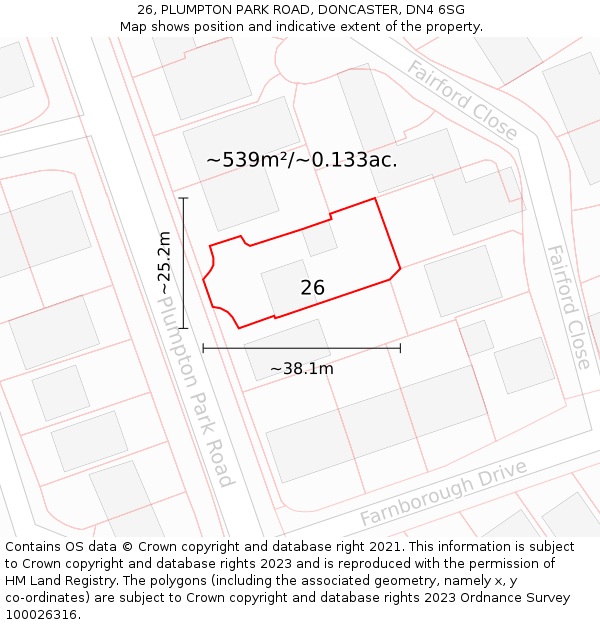 26, PLUMPTON PARK ROAD, DONCASTER, DN4 6SG: Plot and title map