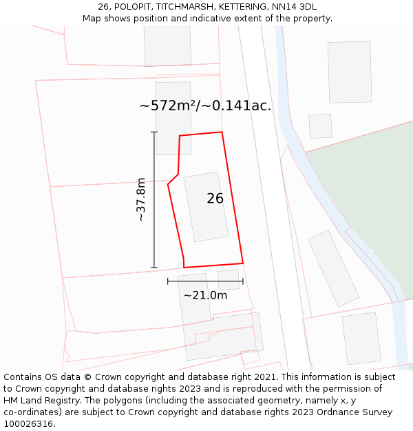 26, POLOPIT, TITCHMARSH, KETTERING, NN14 3DL: Plot and title map