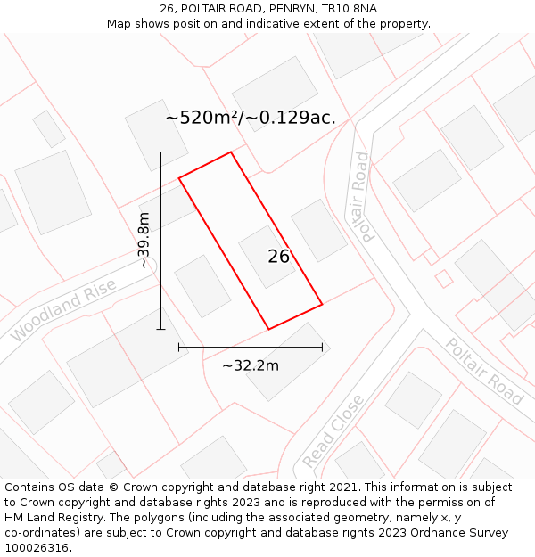 26, POLTAIR ROAD, PENRYN, TR10 8NA: Plot and title map