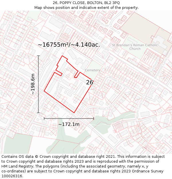 26, POPPY CLOSE, BOLTON, BL2 3PQ: Plot and title map