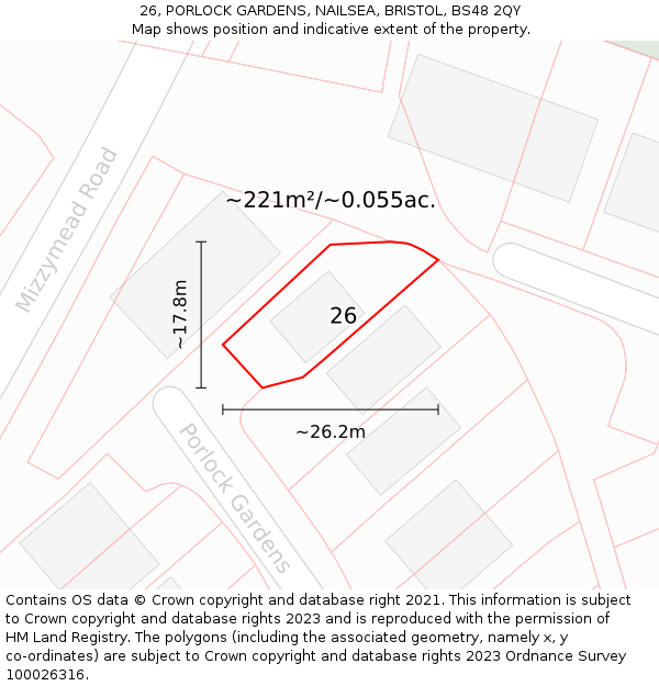 26, PORLOCK GARDENS, NAILSEA, BRISTOL, BS48 2QY: Plot and title map