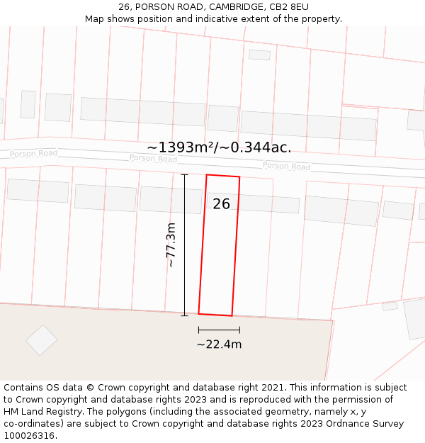 26, PORSON ROAD, CAMBRIDGE, CB2 8EU: Plot and title map